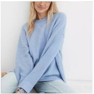 Aerie Womens Beyond Oversized Sweater XS Blue Knit Slouchy Lounge Soft